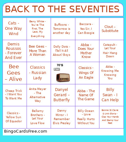 BACK TO THE SEVENTIES Bingo Card