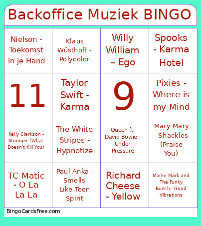 Backoffice Muziek Bingo Card