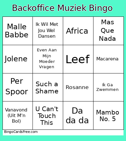 Backoffice Muziek Bingo Card