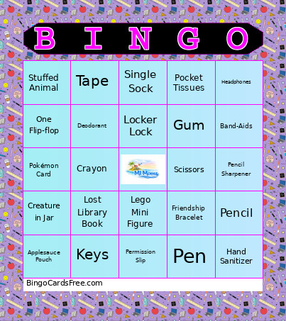 Backpack 🎒 Bingo Card