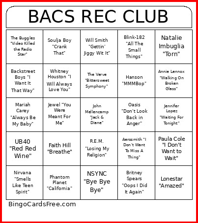 BACS Music Bingo Card