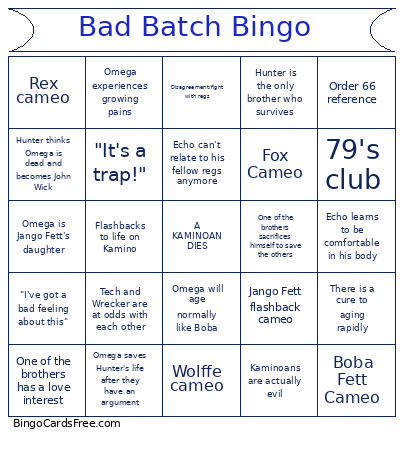 Bad Batch Bingo Card