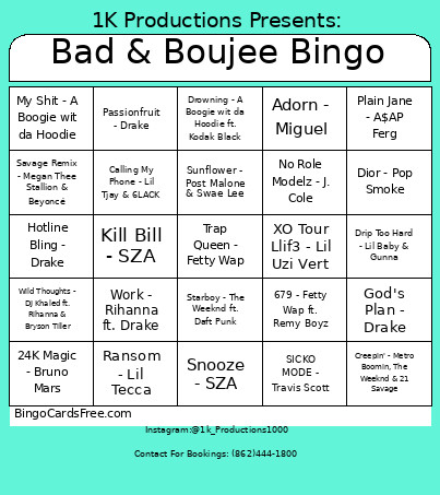 Bad & Boujee Bingo Card