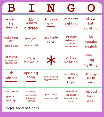 Bad Bunny Baby Bingo Card