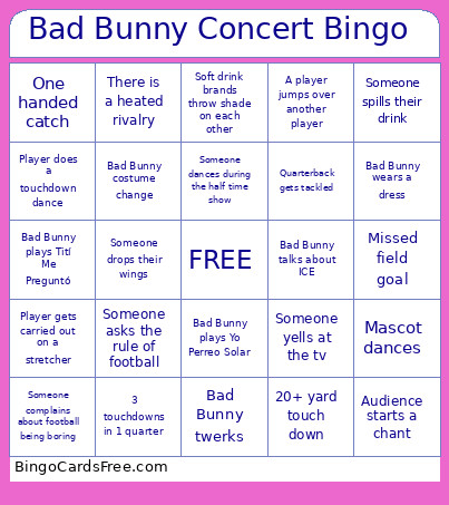 Bad Bunny Concert Bingo Card