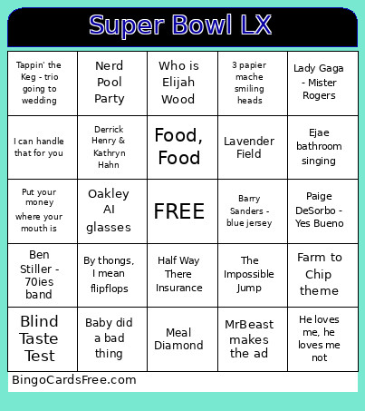 Bad Bunny Watch Party Bingo Card