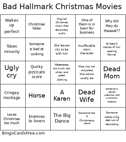 Bad Hallmark Christmas Movies Bingo Card