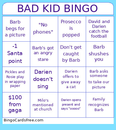 Bad Kid Bingo Card