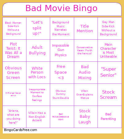Bad Movie Bingo Card