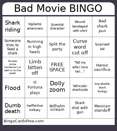 Bad Movie Bingo Card
