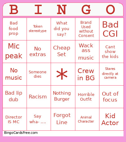 Bad Movie Bingo Card