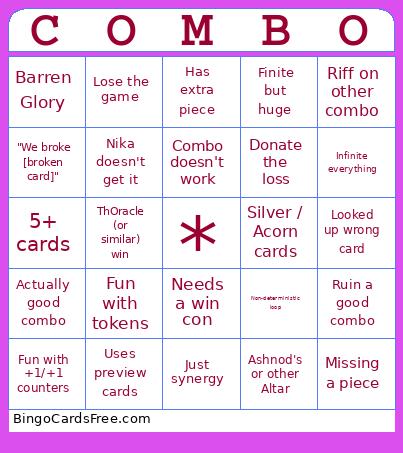 Bad MTG Combo Bingo Card