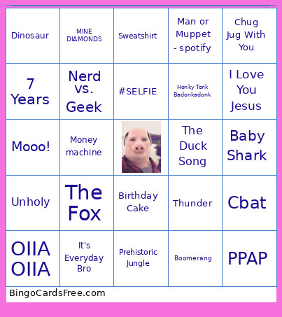 Bad Music Bingo Card