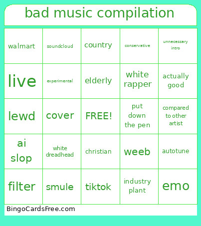 Bad Music Compilation Bingo Card