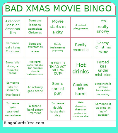 BAD XMAS MOVIE Bingo Card