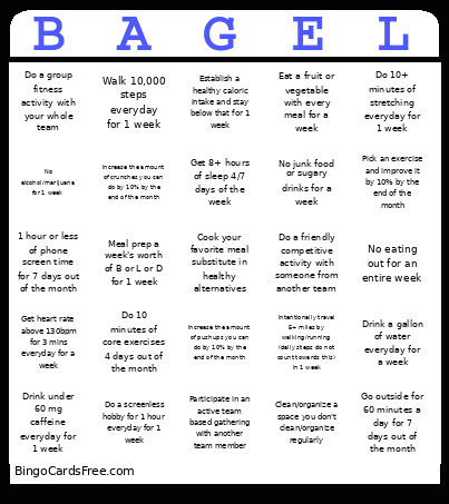 Bagel Boiis Health Challenge Bingo Card