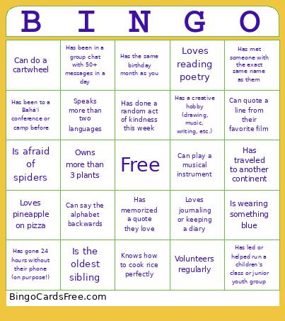 Baha’i Insitute For Community Building Bingo.