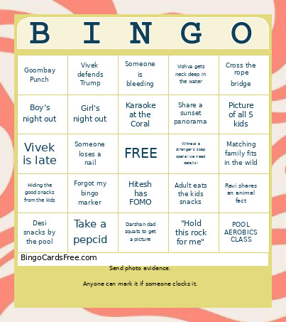 Bahamas Bingo Card