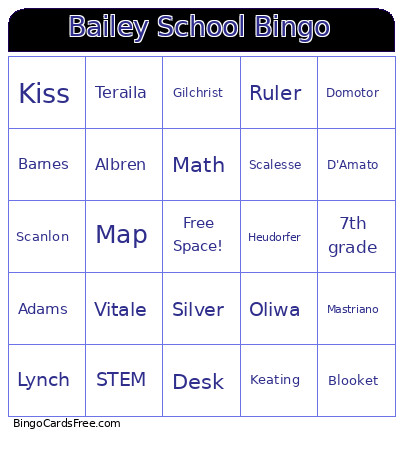 Bailey School Bingo Card