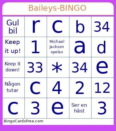 Club33 Bingo Cards Free Pdf Printable Game, Title: Baileys-BINGO