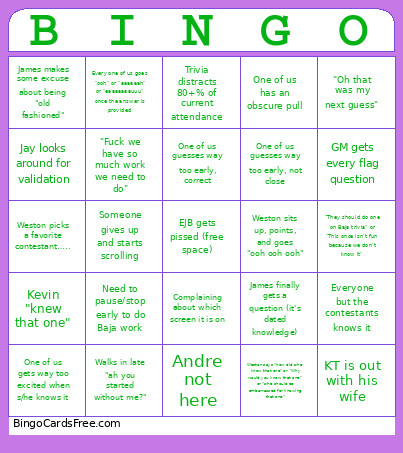 Baja Trivia Bingo Card