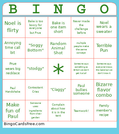 Bake Off Bingo Card