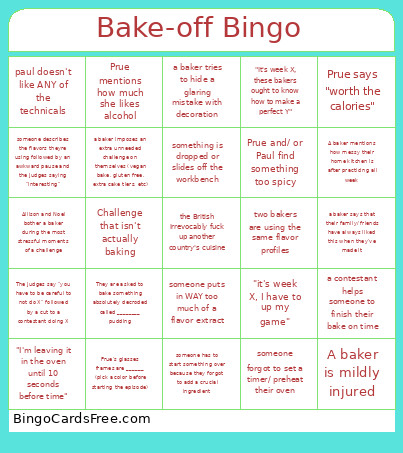 Bake-off Bingo Card