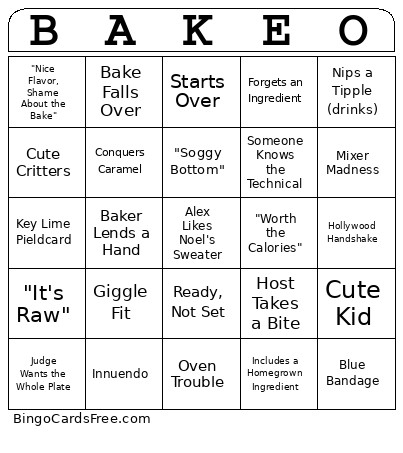 Bake Off Bingo Card
