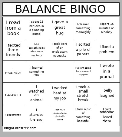 BALANCE Bingo Card