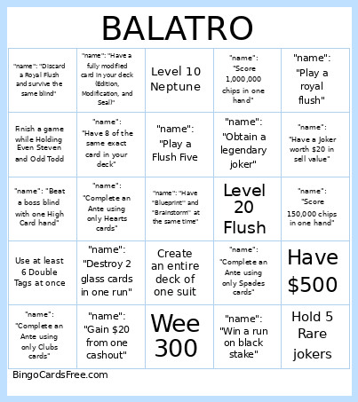 BALATRO Bingo Card
