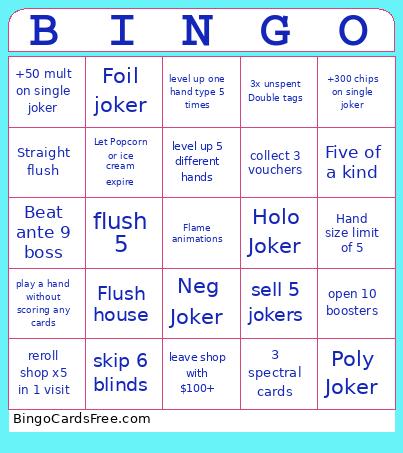 Balatro Speedrun Bingo Card