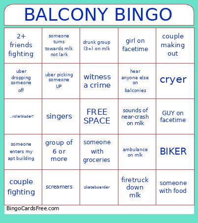 BALCONY Bingo Card