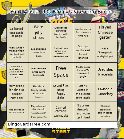Balik Alaala: 90s Family&Parenting Bingo Card