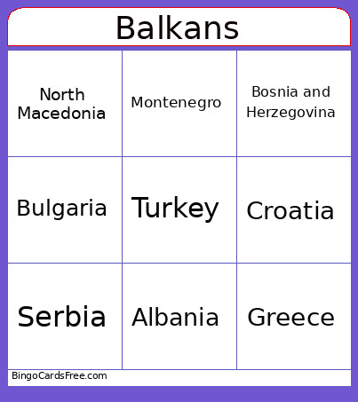 Balkans Bingo Card