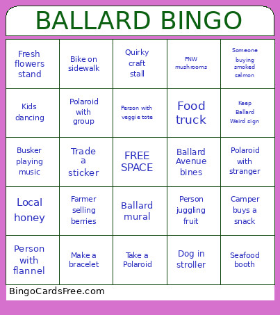 Ballard Farmers Market Bingo Card