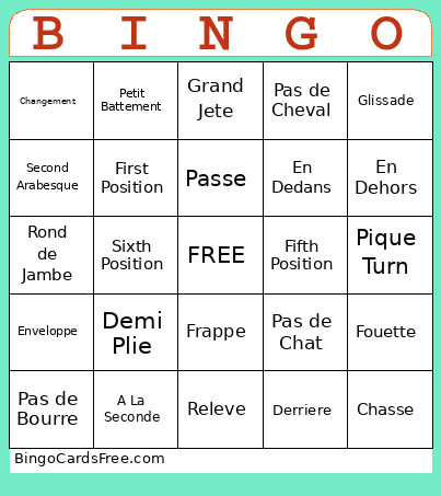 Ballet Bingo Card