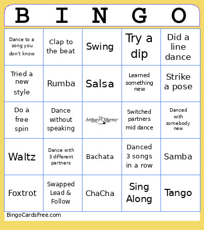 Ballroom Dance Bingo Card