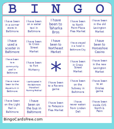 Baltimore Bingo Card 2