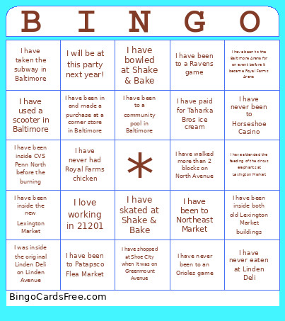 Baltimore Bingo Card