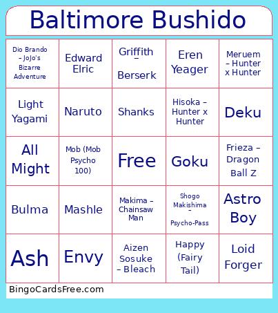 Baltimore Bushido Bingo