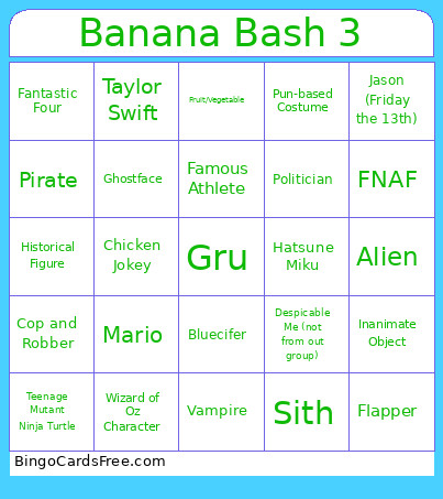 Banana Bash 3 Bingo Card