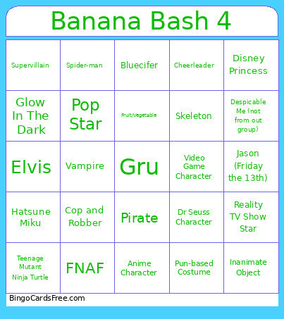 Banana Bash 4 Bingo Card