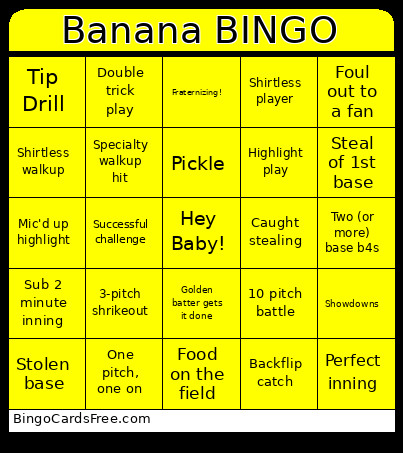 BananaBall Bingo Card
