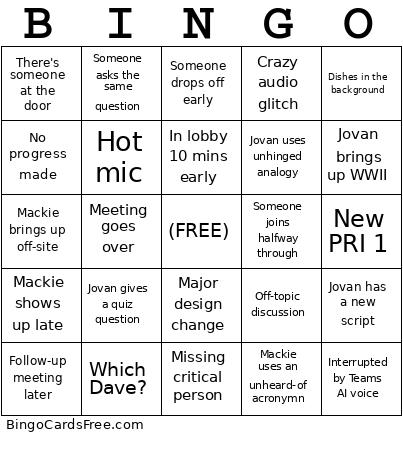 Bananas Bingo Card