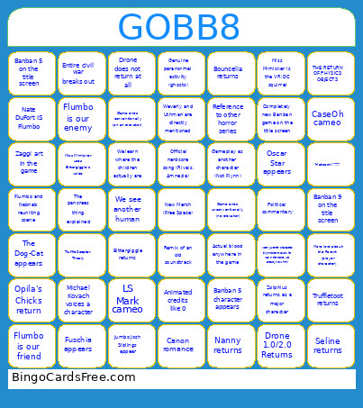 BANBAN 8 Bingo Card