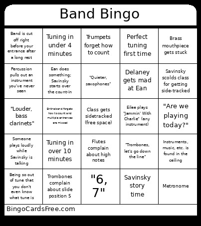 Band Bingo Card