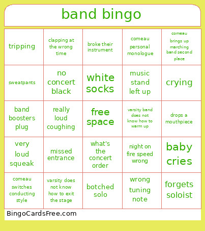 Band Bingo Card