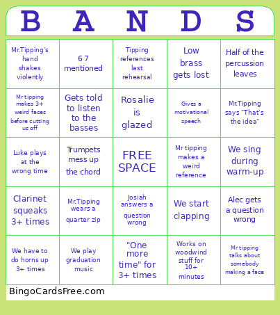 BAND Bingo Card