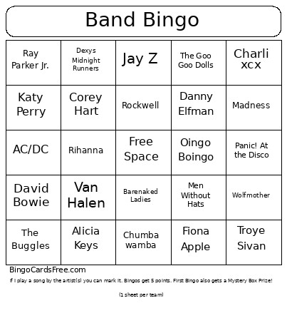 Band Bingo Card 2