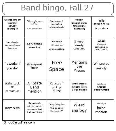 Band , Fall 27 Bingo Card
